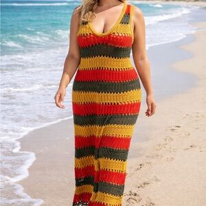 Vibrant Multicolor Knit Beach Cover-Up